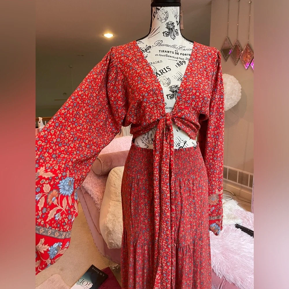 Bohemian Cropped Pheasant Blouse and Skirt Set❤️ - Picture 7 of 15